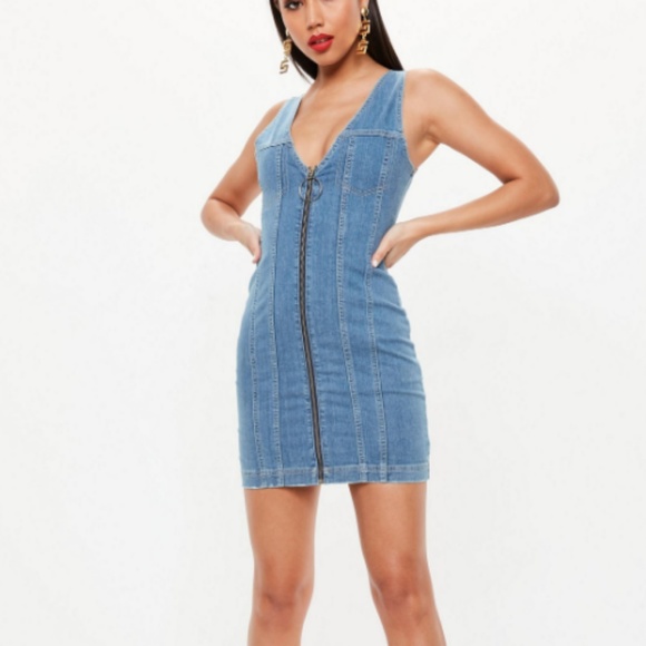 Missguided Dresses & Skirts - Missguided Denim Zip-Up Bodycon Dress